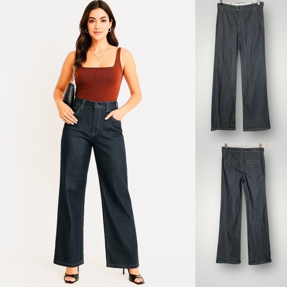 BCBGMaxAzria Sam Wide Leg Jeans Size 26 Downtown Wash Stretch Dark Wash